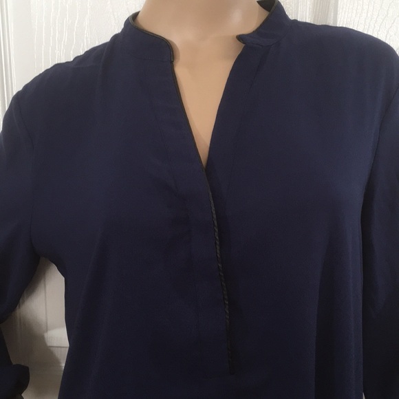 Ann Taylor Silky Blouse Imitation Leather Trim - Picture 3 of 8